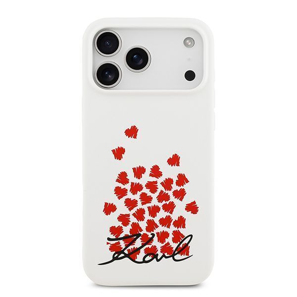 Lagerfeld для iPhone 17 Pro чехол Liquid Silicone Hearts Hard White (MagSafe)